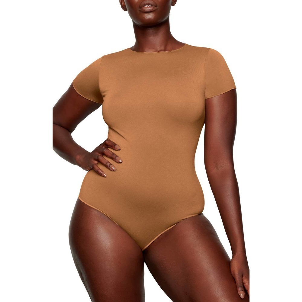 Skims Essential T Shirt Thong Bodysuit Camel